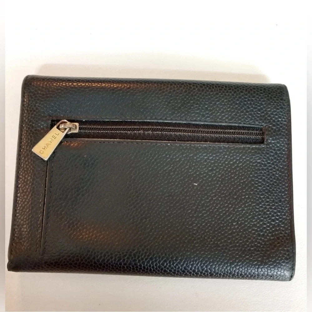 CHANEL Caviar Black Trifold Wallet